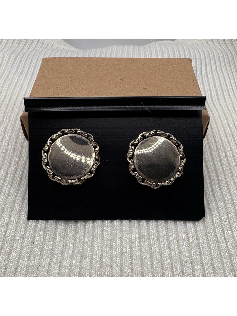 Vintage Gold Tone Clip On Earrings Scroll Filigree